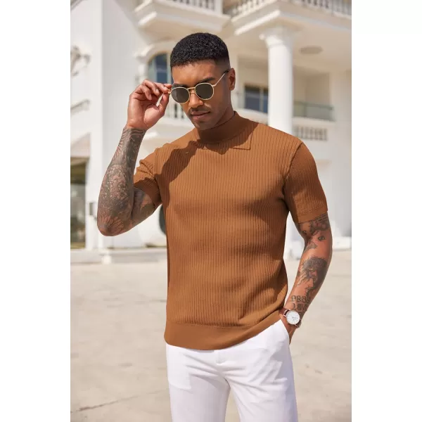 COOFANDY Men's Mock Turtleneck Sweater Short Sleeve Casual Basic Tops Ribbed Knit Pullover Solid Tee