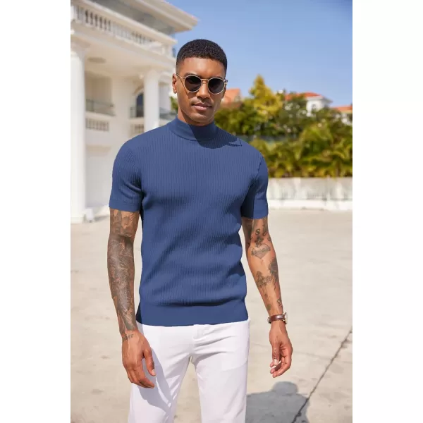 COOFANDY Men's Mock Turtleneck Sweater Short Sleeve Casual Basic Tops Ribbed Knit Pullover Solid Tee