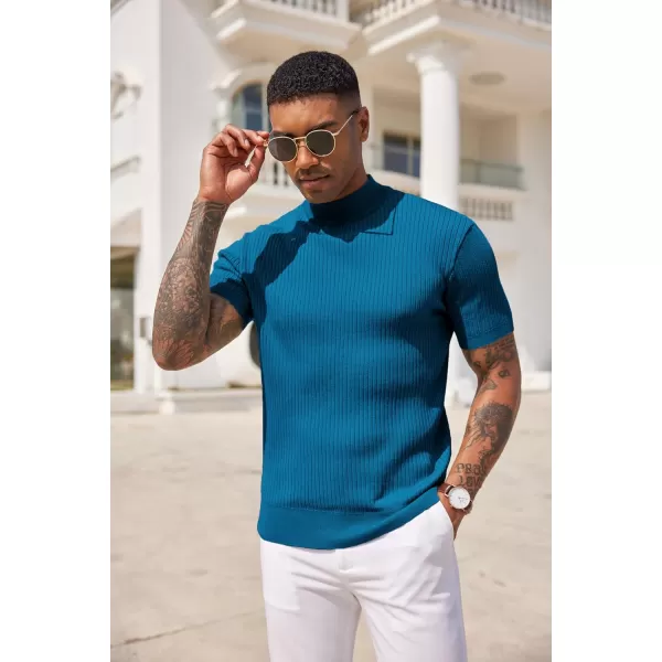 COOFANDY Men's Mock Turtleneck Sweater Short Sleeve Casual Basic Tops Ribbed Knit Pullover Solid Tee