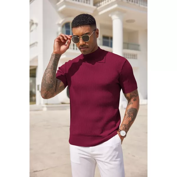 COOFANDY Men's Mock Turtleneck Sweater Short Sleeve Casual Basic Tops Ribbed Knit Pullover Solid Tee