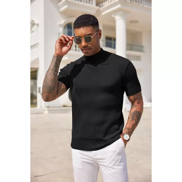 COOFANDY Men's Mock Turtleneck Sweater Short Sleeve Casual Basic Tops Ribbed Knit Pullover Solid Tee