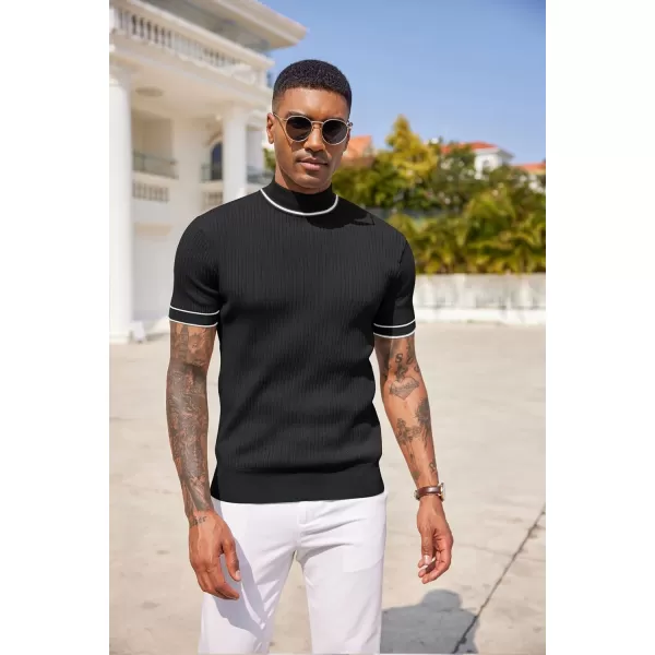 COOFANDY Men's Mock Turtleneck Sweater Short Sleeve Casual Basic Tops Ribbed Knit Pullover Solid Tee