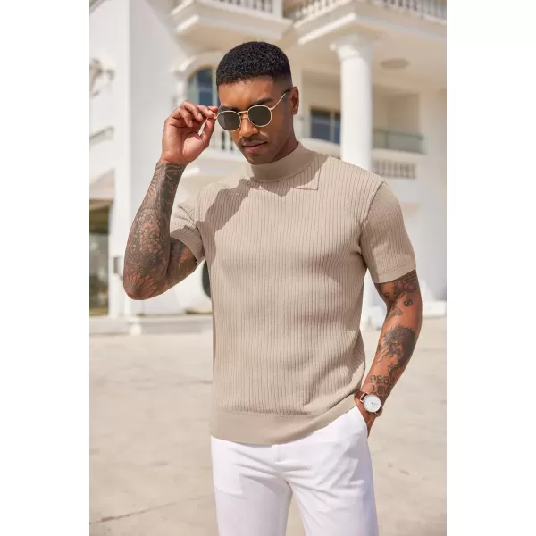 COOFANDY Men's Mock Turtleneck Sweater Short Sleeve Casual Basic Tops Ribbed Knit Pullover Solid Tee