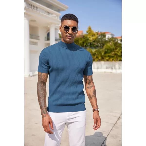 COOFANDY Men's Mock Turtleneck Sweater Short Sleeve Casual Basic Tops Ribbed Knit Pullover Solid Tee