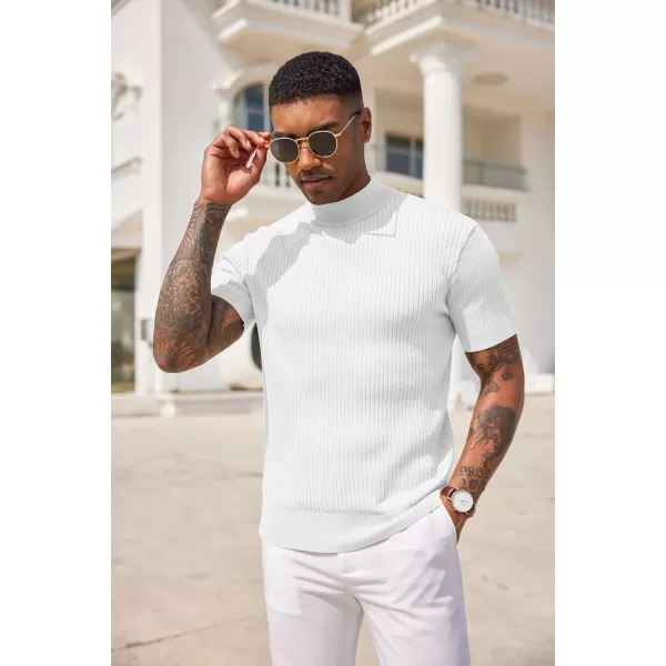 COOFANDY Men's Mock Turtleneck Sweater Short Sleeve Casual Basic Tops Ribbed Knit Pullover Solid Tee