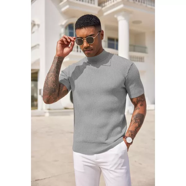 COOFANDY Men's Mock Turtleneck Sweater Short Sleeve Casual Basic Tops Ribbed Knit Pullover Solid Tee