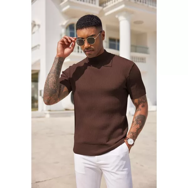 COOFANDY Men's Mock Turtleneck Sweater Short Sleeve Casual Basic Tops Ribbed Knit Pullover Solid Tee