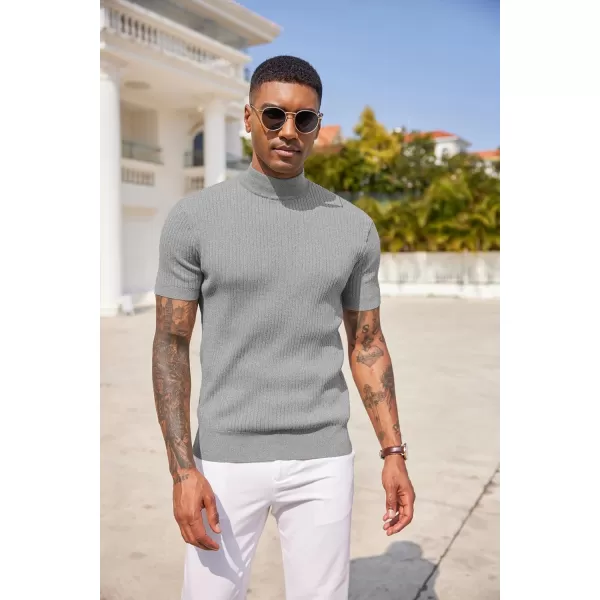 COOFANDY Men's Mock Turtleneck Sweater Short Sleeve Casual Basic Tops Ribbed Knit Pullover Solid Tee