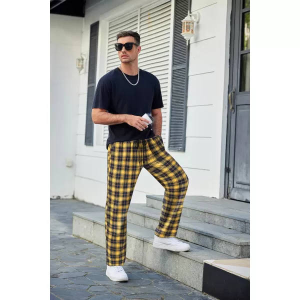COOFANDY Men's Plaid Casual Pants Soft Cotton Pajama Pants Drawstring Checkered Lounge Sweatpant with Pockets