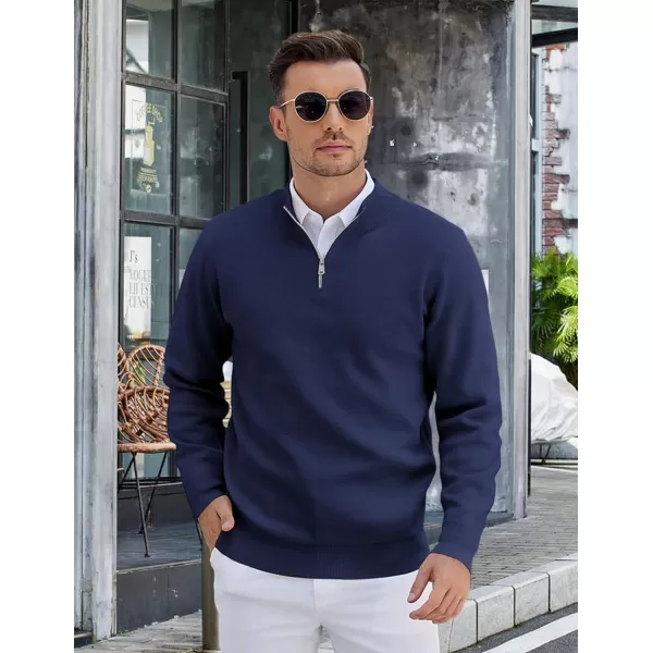 COOFANDY Mens Quarter Zip Pullover Slim Fit Lightweight Knit Pullover Sweaters Casual Polo Sweater