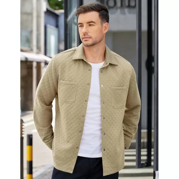 COOFANDY Mens Shacket Long Sleeve Shirt Jacket with Pockets Lightweight Quilted Overshirt