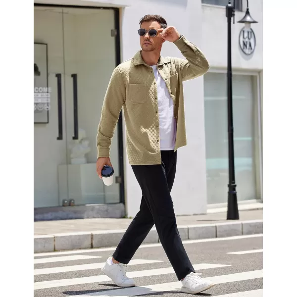 COOFANDY Mens Shacket Long Sleeve Shirt Jacket with Pockets Lightweight Quilted Overshirt