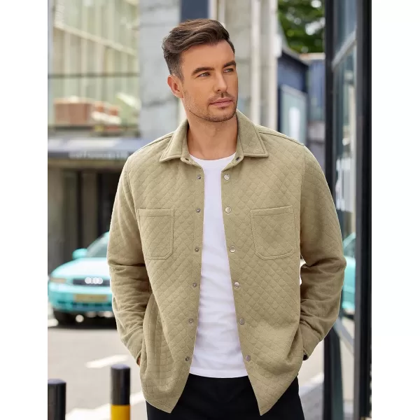 COOFANDY Mens Shacket Long Sleeve Shirt Jacket with Pockets Lightweight Quilted Overshirt