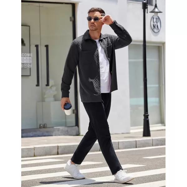 COOFANDY Mens Shacket Long Sleeve Shirt Jacket with Pockets Lightweight Quilted Overshirt