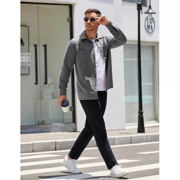 COOFANDY Mens Shacket Long Sleeve Shirt Jacket with Pockets Lightweight Quilted Overshirt