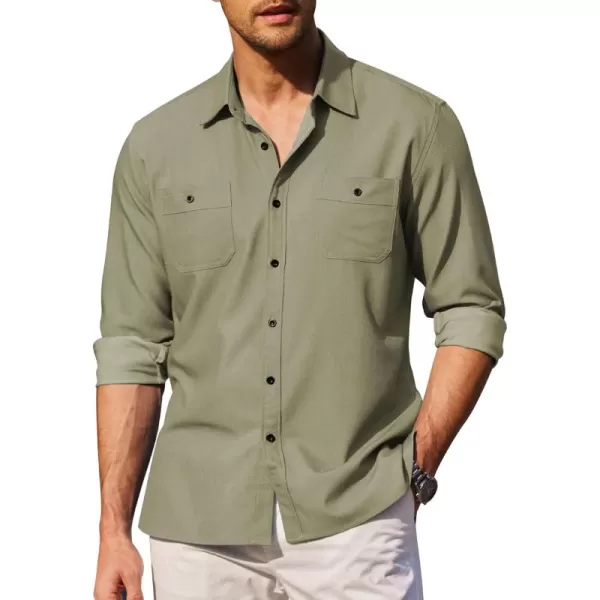 COOFANDY Men Long Sleeve Untucked Shirts Business Casual Shirt Chambray Dress Shirts Army Green