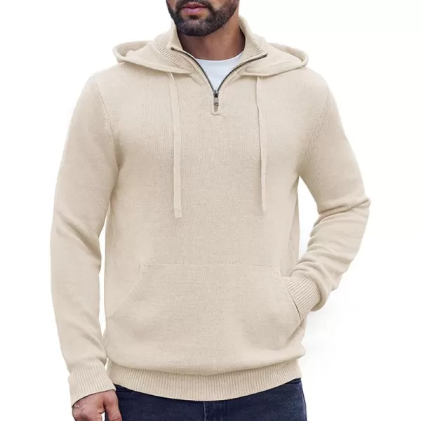 COOFANDY Mens Knitted Hoodie Sweater Long Sleeve Turtleneck Quarter Zip Pullover Sweaters with Pocket