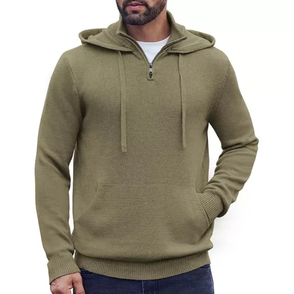 COOFANDY Mens Knitted Hoodie Sweater Long Sleeve Turtleneck Quarter Zip Pullover Sweaters with Pocket