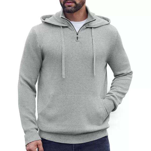 COOFANDY Mens Knitted Hoodie Sweater Long Sleeve Turtleneck Quarter Zip Pullover Sweaters with Pocket