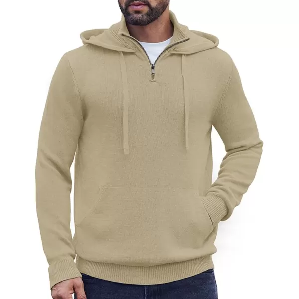 COOFANDY Mens Knitted Hoodie Sweater Long Sleeve Turtleneck Quarter Zip Pullover Sweaters with Pocket