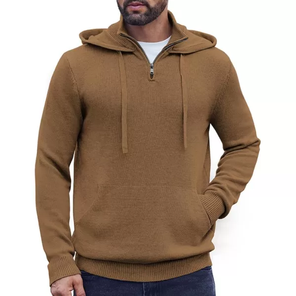 COOFANDY Mens Knitted Hoodie Sweater Long Sleeve Turtleneck Quarter Zip Pullover Sweaters with Pocket