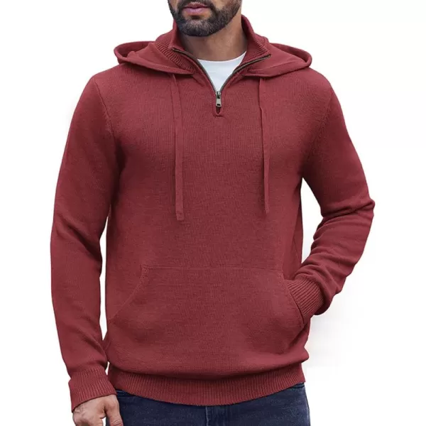 COOFANDY Mens Knitted Hoodie Sweater Long Sleeve Turtleneck Quarter Zip Pullover Sweaters with Pocket