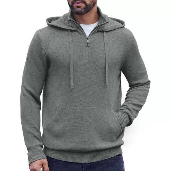COOFANDY Mens Knitted Hoodie Sweater Long Sleeve Turtleneck Quarter Zip Pullover Sweaters with Pocket