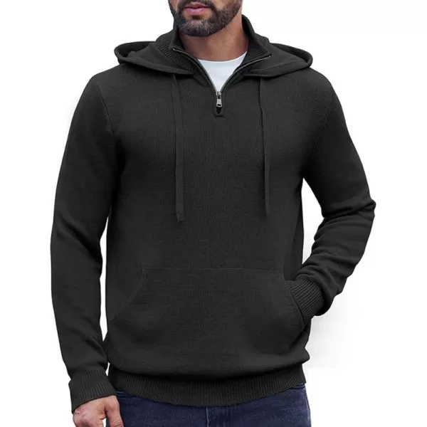 COOFANDY Mens Knitted Hoodie Sweater Long Sleeve Turtleneck Quarter Zip Pullover Sweaters with Pocket