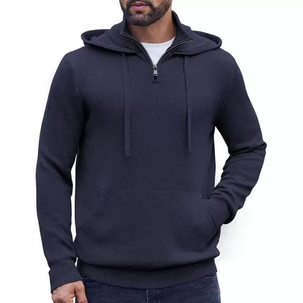 COOFANDY Mens Knitted Hoodie Sweater Long Sleeve Turtleneck Quarter Zip Pullover Sweaters with Pocket
