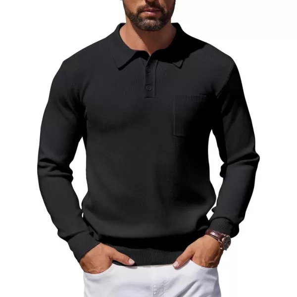 COOFANDY Mens Long Sleeve Polo Sweater Knit Polo Casual Thermal Pullover Sweater with Pocket