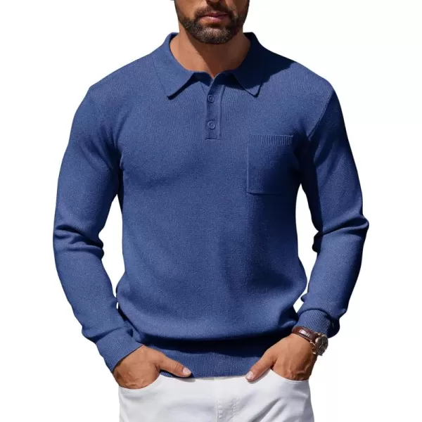 COOFANDY Mens Long Sleeve Polo Sweater Knit Polo Casual Thermal Pullover Sweater with Pocket