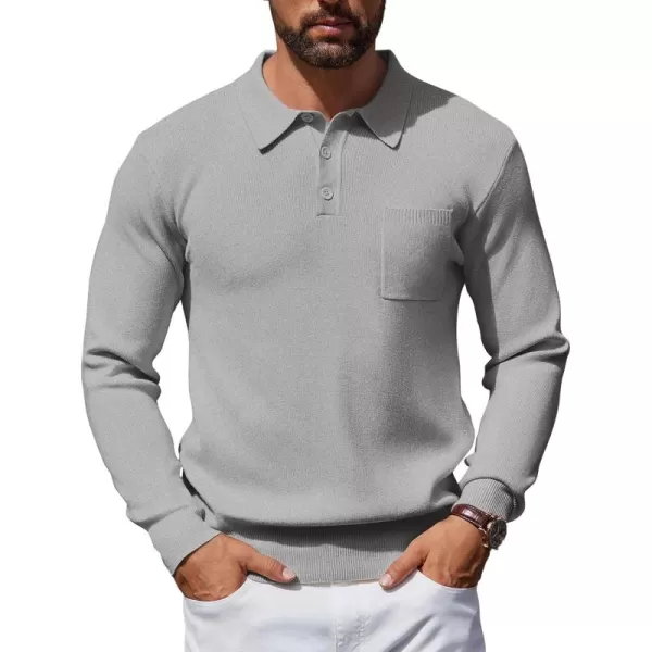 COOFANDY Mens Long Sleeve Polo Sweater Knit Polo Casual Thermal Pullover Sweater with Pocket