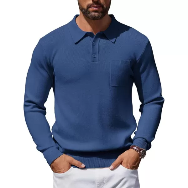 COOFANDY Mens Long Sleeve Polo Sweater Knit Polo Casual Thermal Pullover Sweater with Pocket