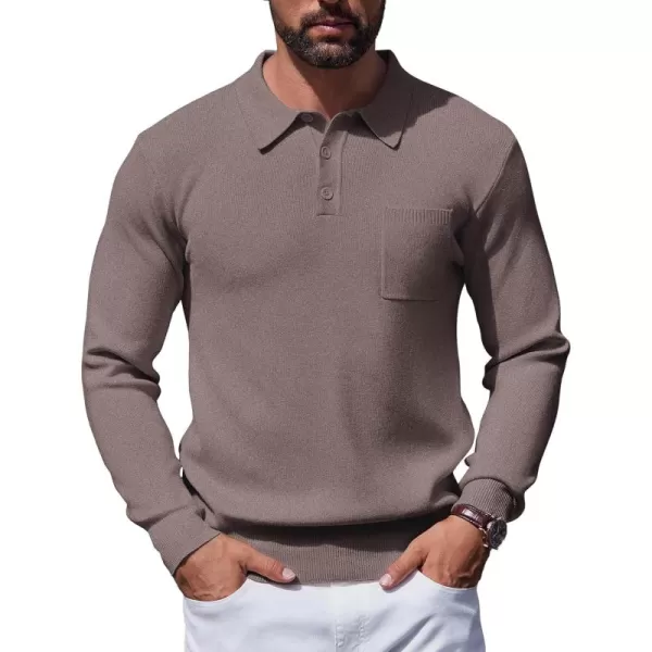 COOFANDY Mens Long Sleeve Polo Sweater Knit Polo Casual Thermal Pullover Sweater with Pocket