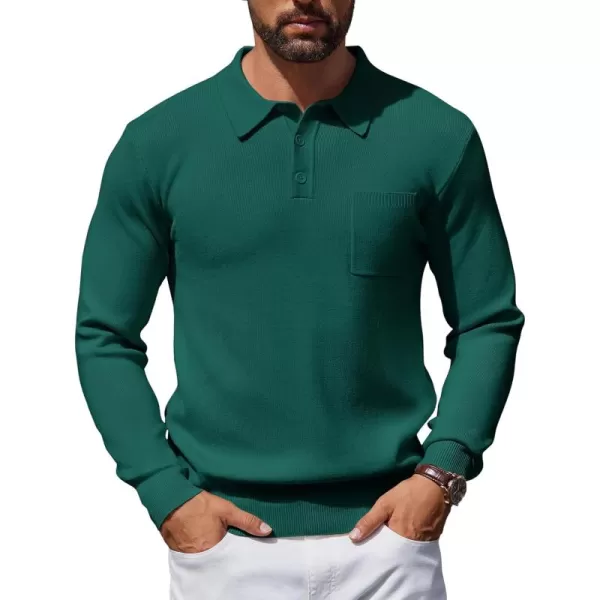 COOFANDY Mens Long Sleeve Polo Sweater Knit Polo Casual Thermal Pullover Sweater with Pocket