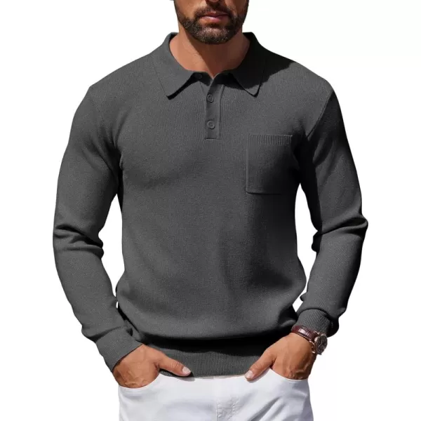 COOFANDY Mens Long Sleeve Polo Sweater Knit Polo Casual Thermal Pullover Sweater with Pocket