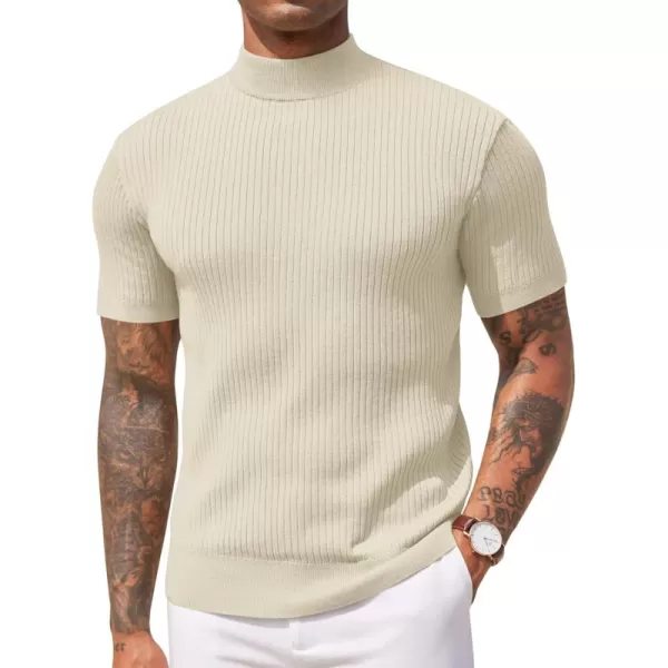 COOFANDY Men's Mock Turtleneck Sweater Short Sleeve Casual Basic Tops Ribbed Knit Pullover Solid Tee