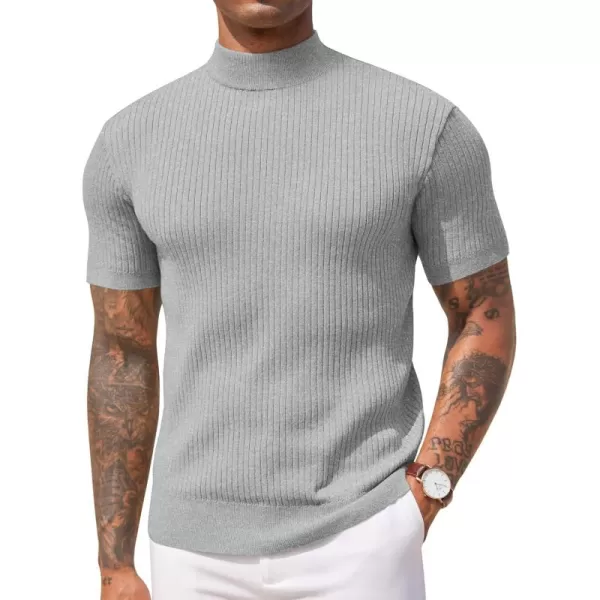 COOFANDY Men's Mock Turtleneck Sweater Short Sleeve Casual Basic Tops Ribbed Knit Pullover Solid Tee
