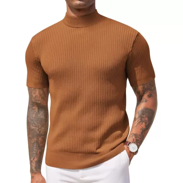 COOFANDY Men's Mock Turtleneck Sweater Short Sleeve Casual Basic Tops Ribbed Knit Pullover Solid Tee