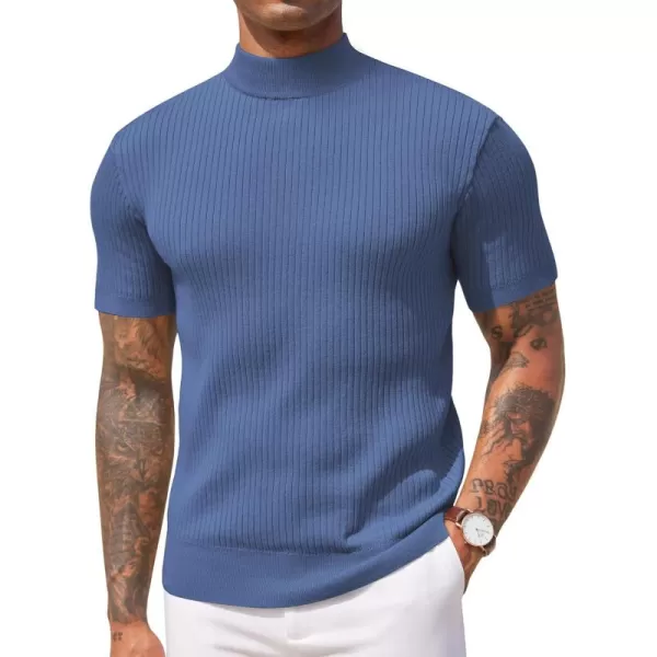 COOFANDY Men's Mock Turtleneck Sweater Short Sleeve Casual Basic Tops Ribbed Knit Pullover Solid Tee