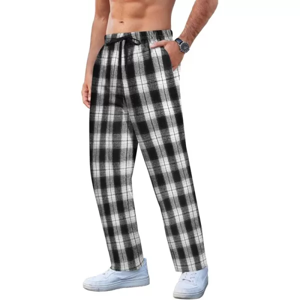 COOFANDY Men's Plaid Casual Pants Soft Cotton Pajama Pants Drawstring Checkered Lounge Sweatpant with Pockets)
