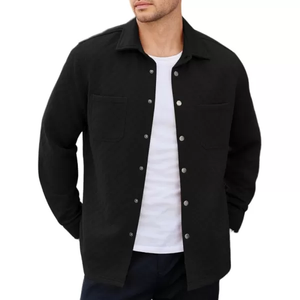 COOFANDY Mens Shacket Long Sleeve Shirt Jacket with Pockets Lightweight Quilted Overshirt