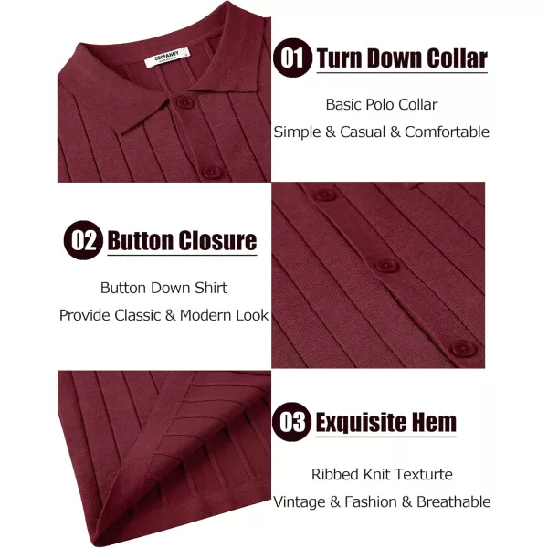 COOFANDY Men's Casual Knit Polo Shirts Long Sleeve Button Down Sweater Polo Ribbed Cardigan Sweater with Pocket
