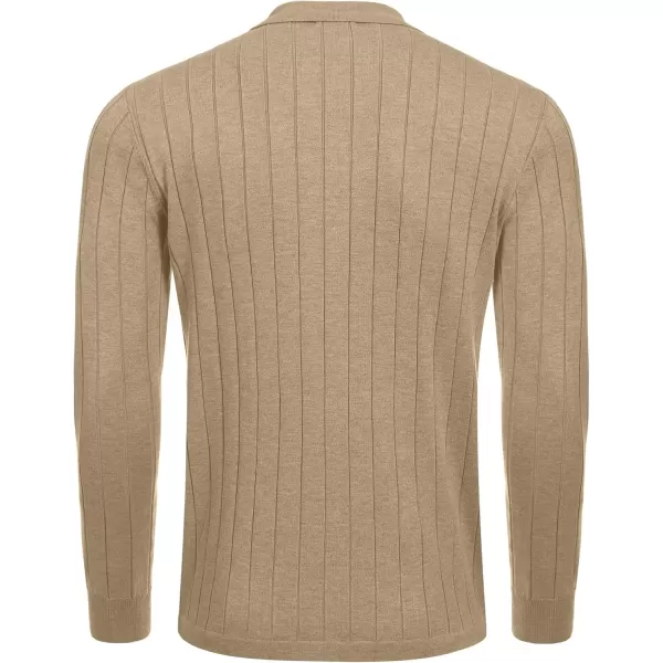 COOFANDY Men's Casual Knit Polo Shirts Long Sleeve Button Down Sweater Polo Ribbed Cardigan Sweater with Pocket