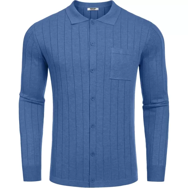 COOFANDY Men's Casual Knit Polo Shirts Long Sleeve Button Down Sweater Polo Ribbed Cardigan Sweater with Pocket
