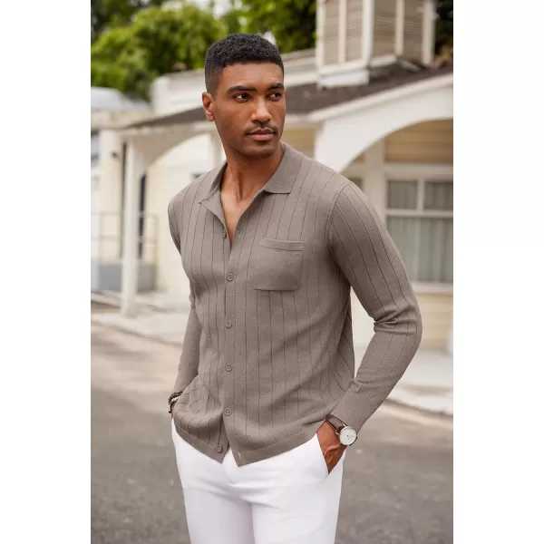 COOFANDY Men's Casual Knit Polo Shirts Long Sleeve Button Down Sweater Polo Ribbed Cardigan Sweater with Pocket