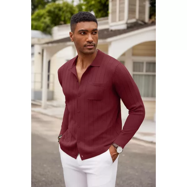 COOFANDY Men's Casual Knit Polo Shirts Long Sleeve Button Down Sweater Polo Ribbed Cardigan Sweater with Pocket