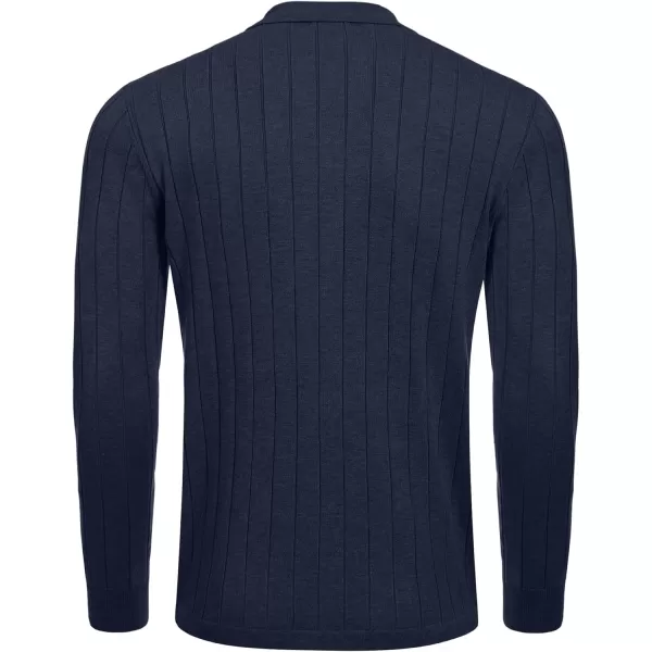 COOFANDY Men's Casual Knit Polo Shirts Long Sleeve Button Down Sweater Polo Ribbed Cardigan Sweater with Pocket