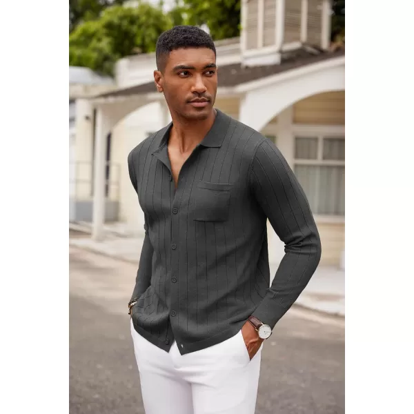 COOFANDY Men's Casual Knit Polo Shirts Long Sleeve Button Down Sweater Polo Ribbed Cardigan Sweater with Pocket