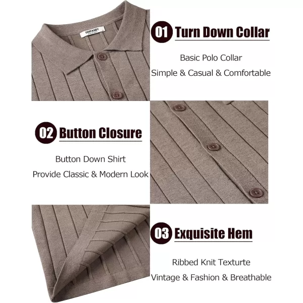COOFANDY Men's Casual Knit Polo Shirts Long Sleeve Button Down Sweater Polo Ribbed Cardigan Sweater with Pocket